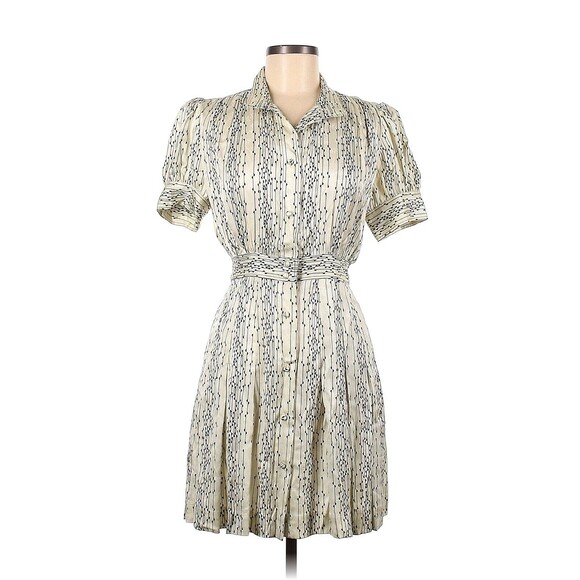 Sandro Dresses & Skirts - SANDRO Ivory Multicolor High Neck Puff Sleeve Satin Dress - FR 36 / US 4